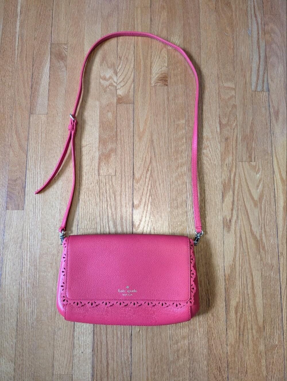 Kate Spade Pink Pebbled Leather Scallop Cutout Flap Crossbody Bag